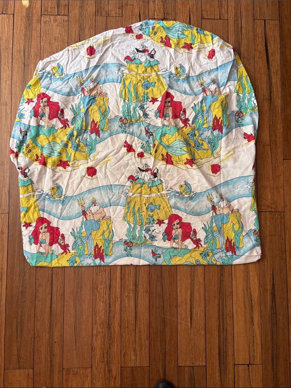 Vintage Little Mermaid Disney Twin Size Fitted Bed Sheet Ariel Flounder Triton